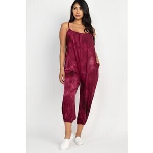 Tie-dye spaghetti strap jumpsuit (Burgundy)-Large